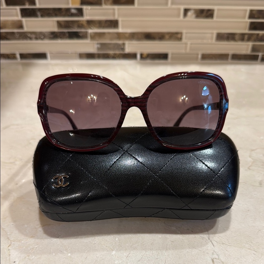 CHANEL Burgundy Oversized Sunglasses
